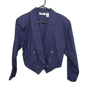 Vintage Gitano Blue Blazer‎ L Cropped Double Breasted 80s Retro Academia Chic